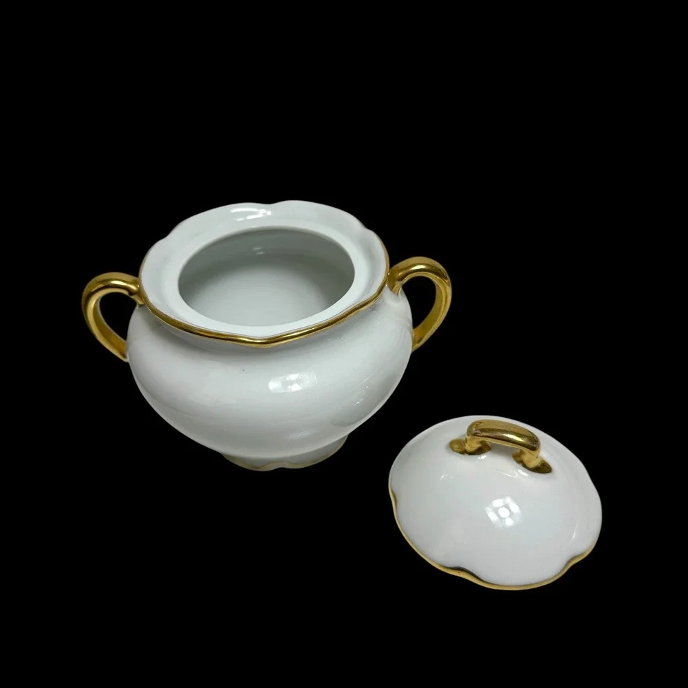 Vintage Epiag Royal Czechoslovakia White Porcelain Gold Trim Sugar & Creamer Set